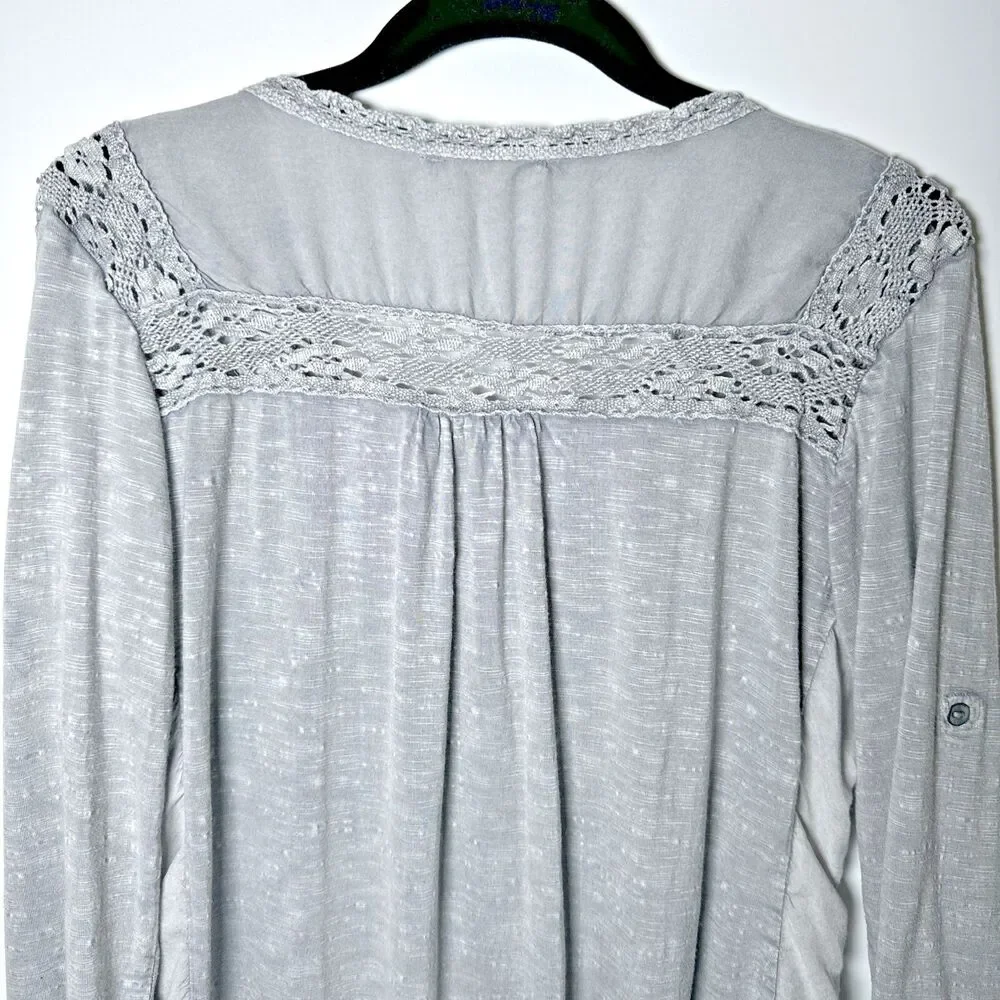 Solitaire Blouse Small Gray Crochet Lace‎ Embroidered Rayon Boho Peasant Top